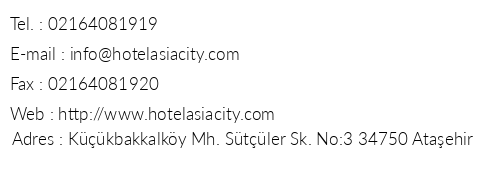 Asia City Hotel telefon numaralar, faks, e-mail, posta adresi ve iletiim bilgileri